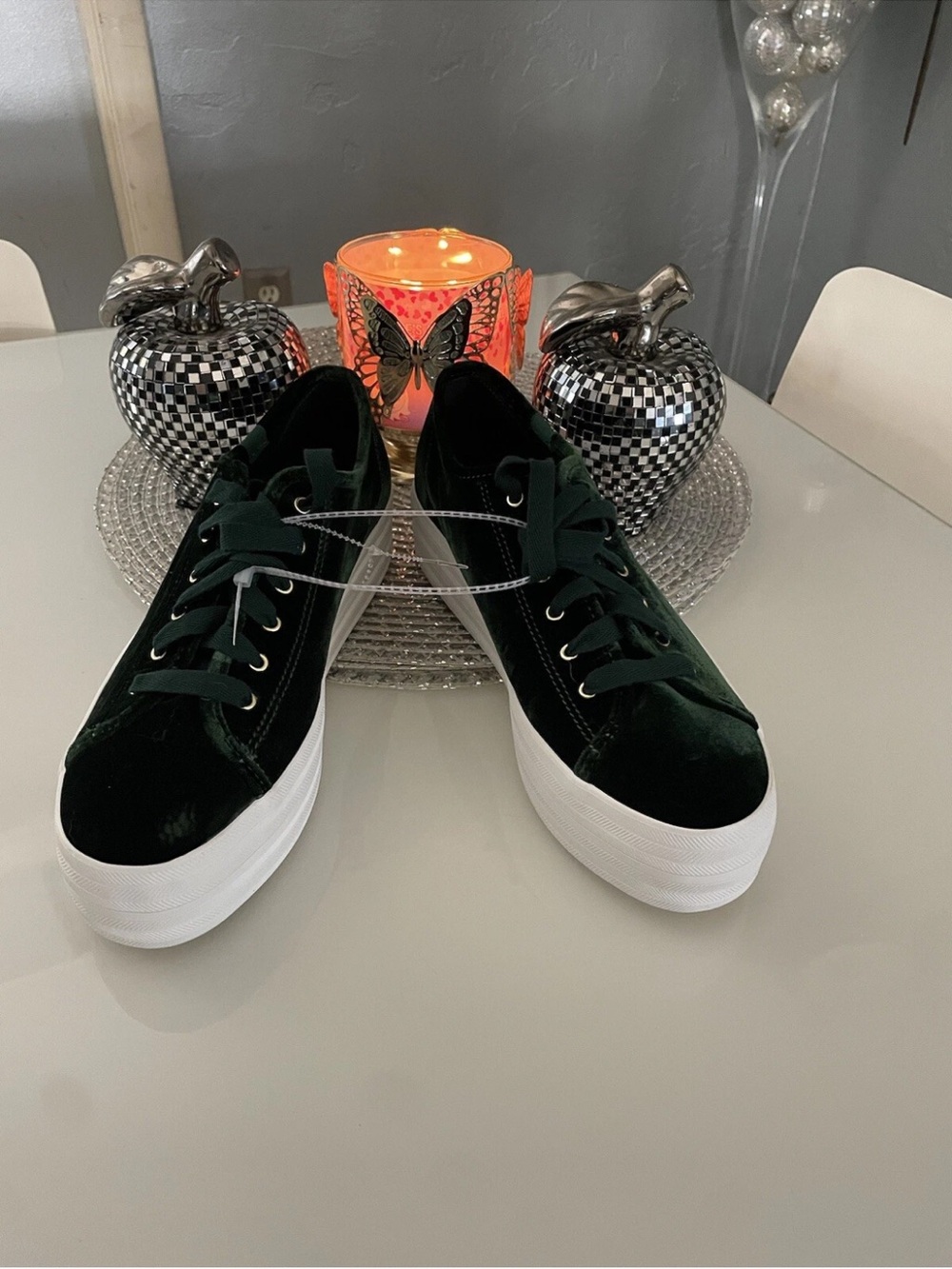 KED’s Women’s Vogue Triple Up Velvet Platform Sneakers in Deep Green